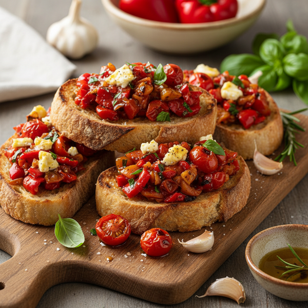 Roasted Red Pepper & Garlic Bruschetta recipe