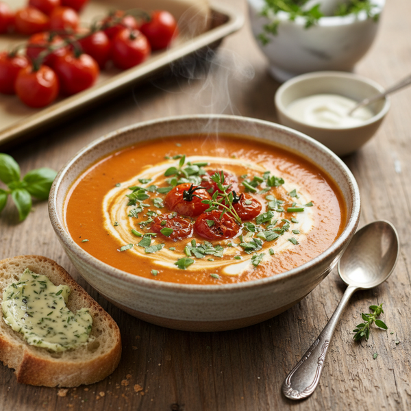 Roasted Tomato and Cream Soup with Herb Infusion recipe