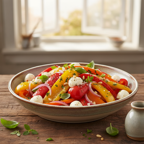 Roasted Tri-Color Bell Pepper Medley Salad recipe