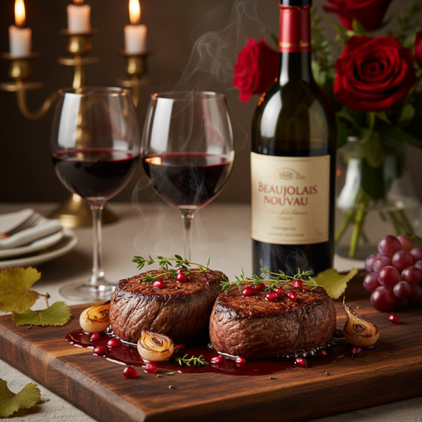 Romantic Beaujolais Infused Steak Duo recipe