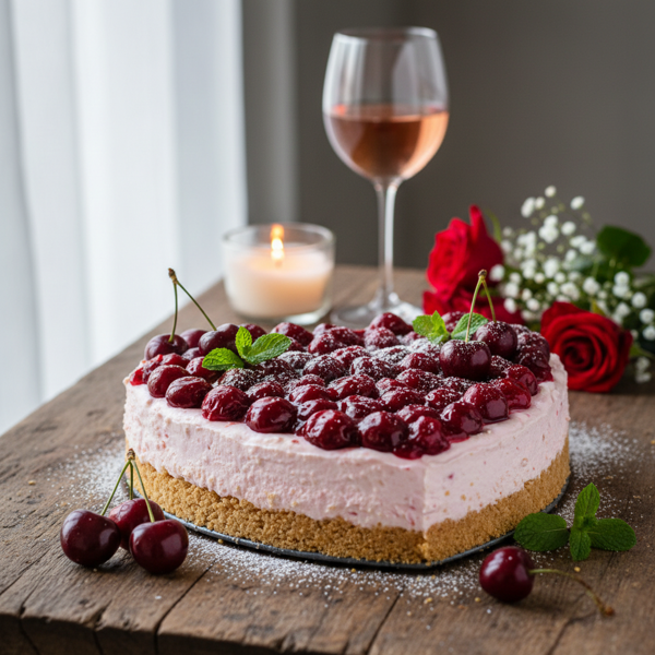 Romantic No-Bake Cherry Heart Cheesecake recipe