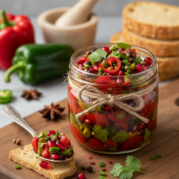 Ruby and Emerald Spiced Pepper Relish recipe