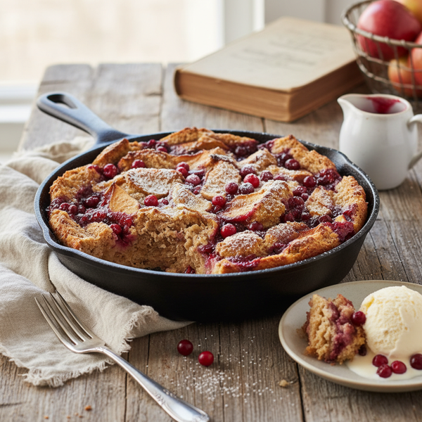 Rustic Apple Bread Pudding with Lingonberry Swirl recipe