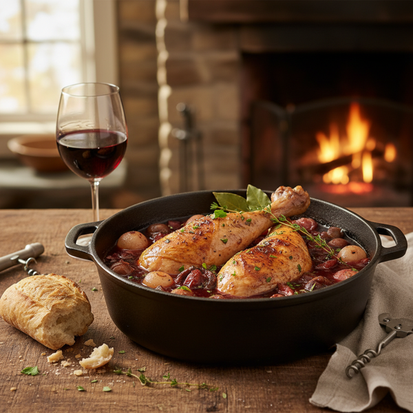 Rustic Chicken Braised in Red Wine recipe
