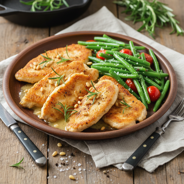 Rustic Chicken Scaloppine with Rosemary and Green Beans recipe