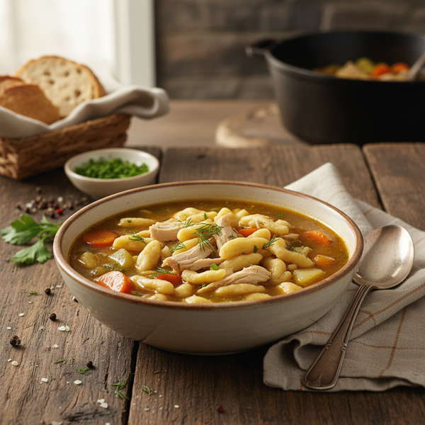 Rustic Farmhouse Chicken Soup with Homemade Spaetzle recipe