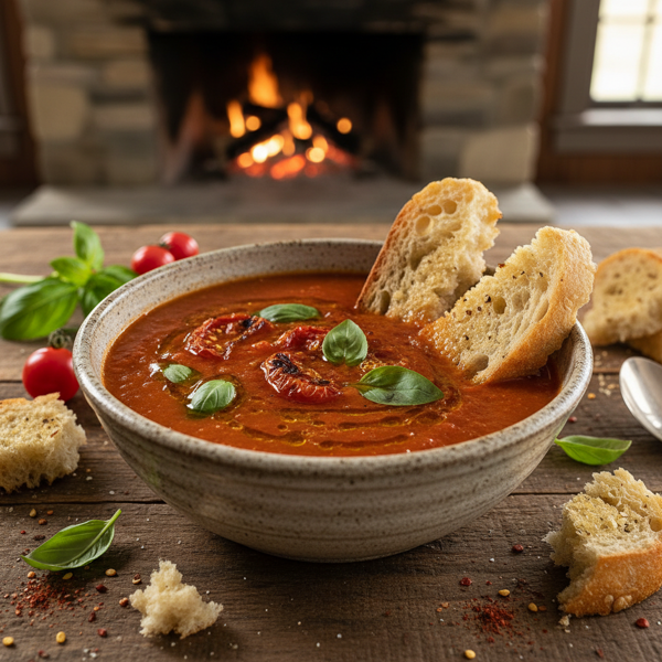 Rustic Fire-Roasted Tomato Basil Soup recipe