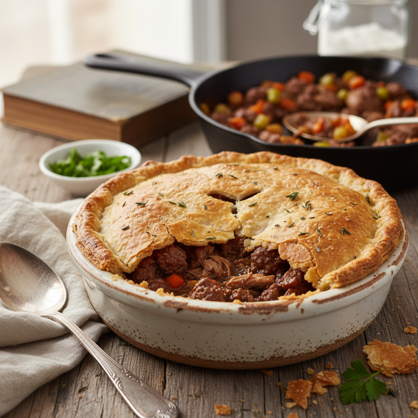 Rustic Ground Beef and Pork Pot Pie recipe