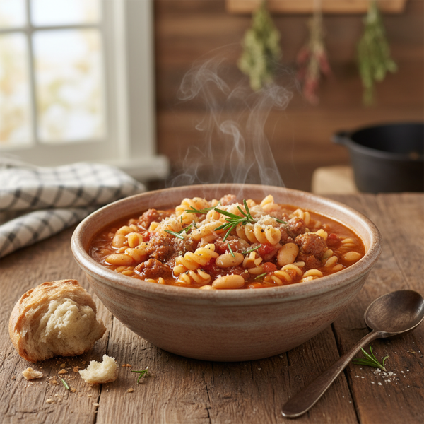 Rustic Hearty Pasta and Bean Soup recipe