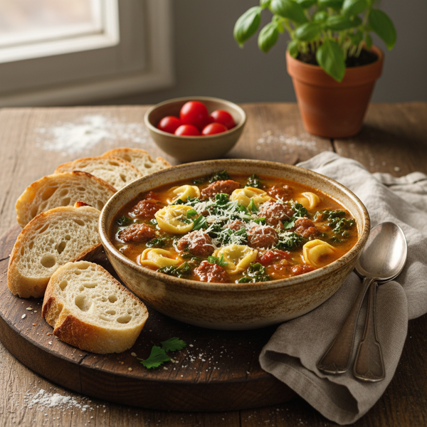 Rustic Italian Sausage and Tortellini Soup recipe