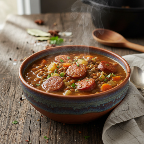 Rustic Lentil and Kielbasa Soup recipe