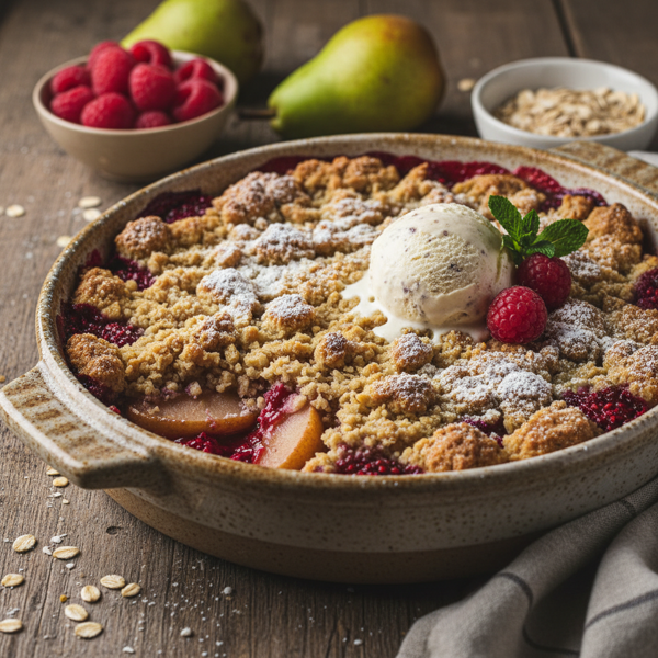 Rustic Pear and Raspberry Crumble recipe
