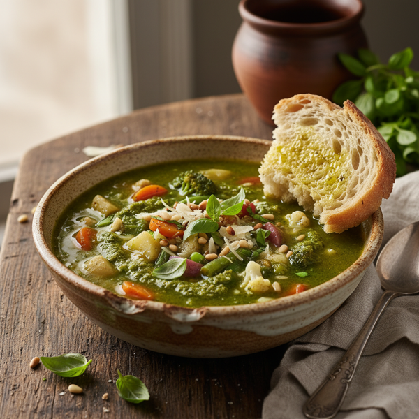 Rustic Pesto Vegetable Medley Soup recipe