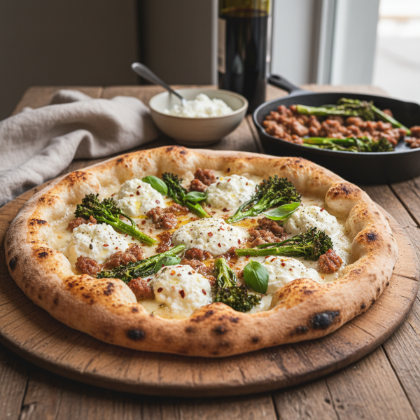 Rustic Ricotta and Sausage Pizza with Broccolini recipe