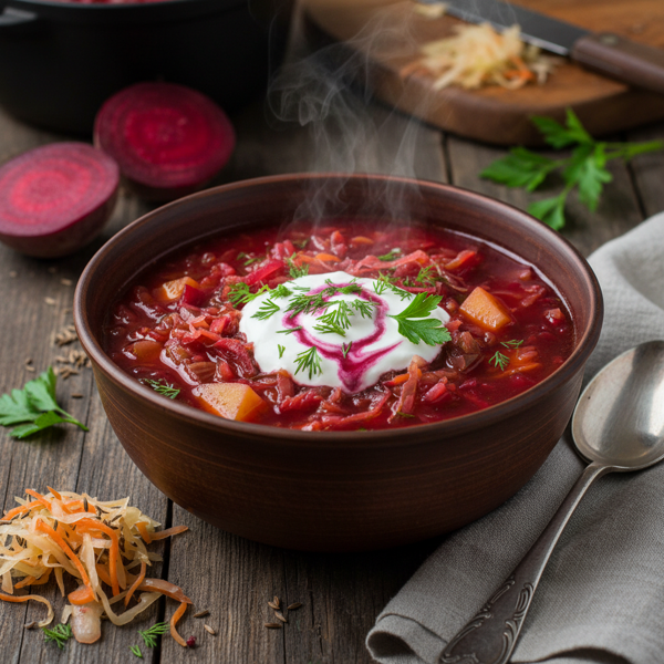 Rustic Sauerkraut and Beetroot Borscht recipe