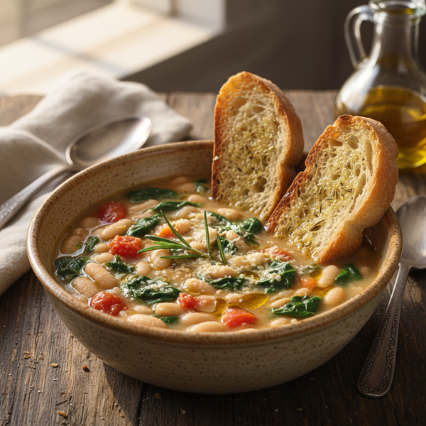 Rustic Tuscan White Bean and Spinach Soup recipe