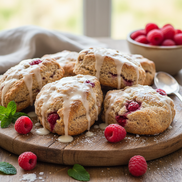 Rustic Whole Wheat Raspberry Ricotta Scones with Creamy Glaze recipe