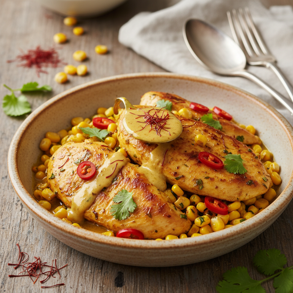 Saffron-Infused Chicken and Corn Delight recipe