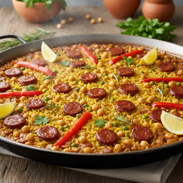 Saffron-Infused Chickpea and Chorizo Paella recipe