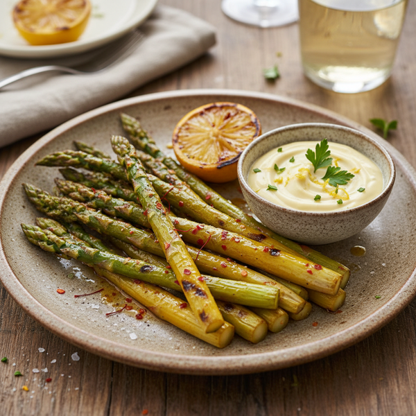 Saffron-Infused Grilled Asparagus with Zesty Aioli recipe