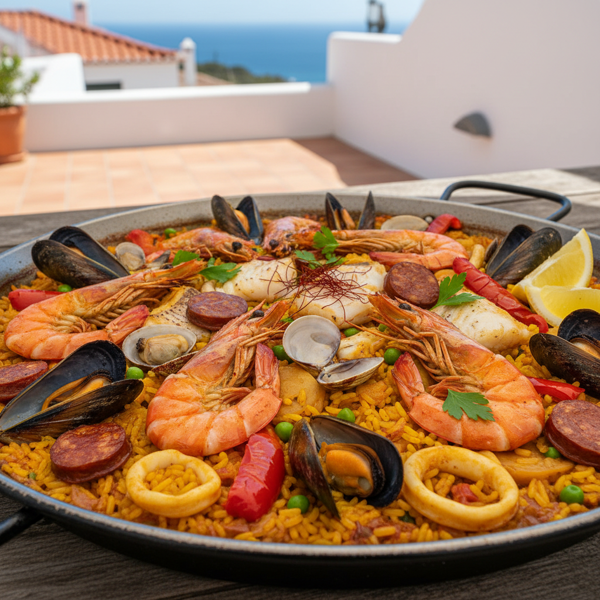 Saffron-Infused Portuguese Seafood Paella recipe
