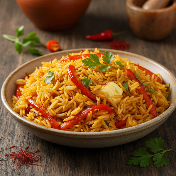 Saffron Infused Red Pepper Basmati Pilaf recipe