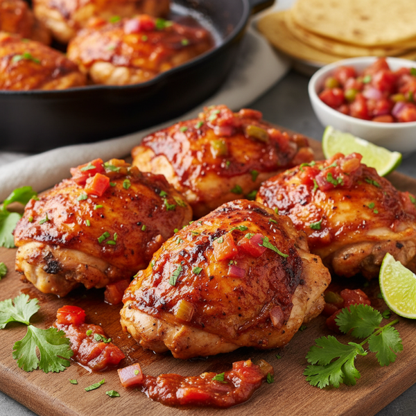 Salsa-Glazed Baked Chicken Thighs recipe