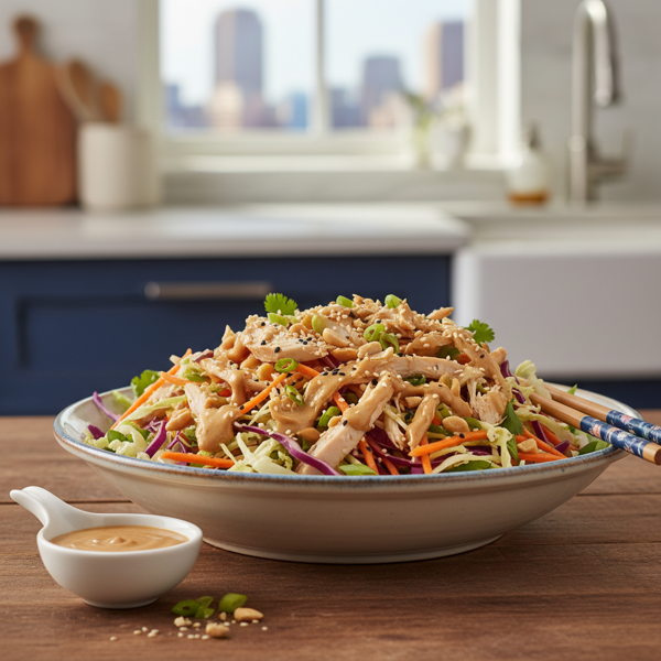 San Francisco Style Chinese Chicken Salad with Creamy Peanut Dressing recipe