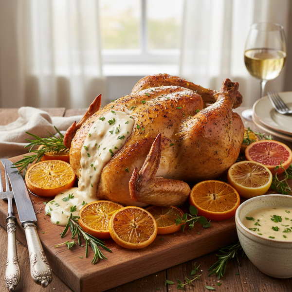 Sarasota Citrus Herb Roasted Chicken with White Wine Gravy recipe