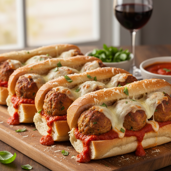 Saucy Chicken Parmesan Meatball Subs recipe
