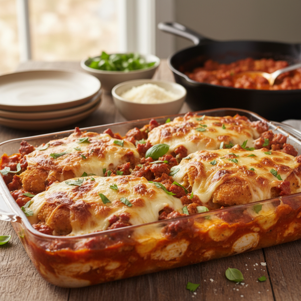 Sausage-Infused Chicken Parmesan Bake