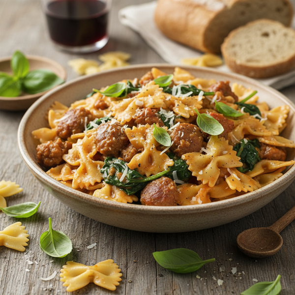 Sausage & Spinach Bow Tie Pasta Delight recipe