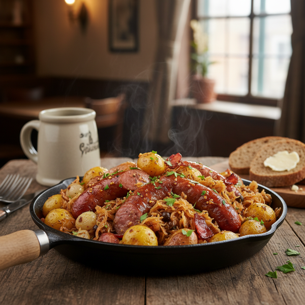 Sausage and Sauerkraut Bavarian Skillet Delight recipe