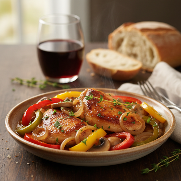Sautéed Chicken with Bell Peppers, Onions, and Mushrooms in Marsala Sauce recipe