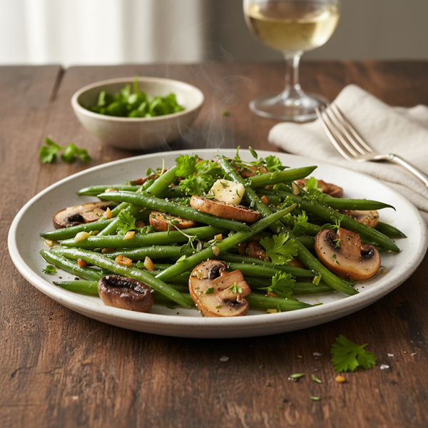 Sautéed French Green Beans with Mushrooms and Herbs recipe