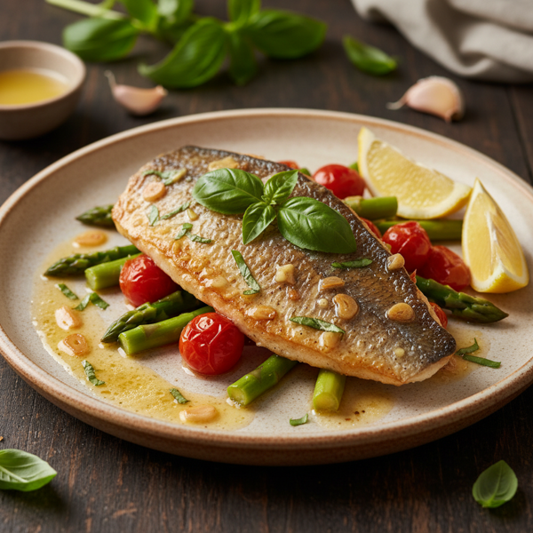 Sautéed Garlic Butter Branzino with Basil recipe
