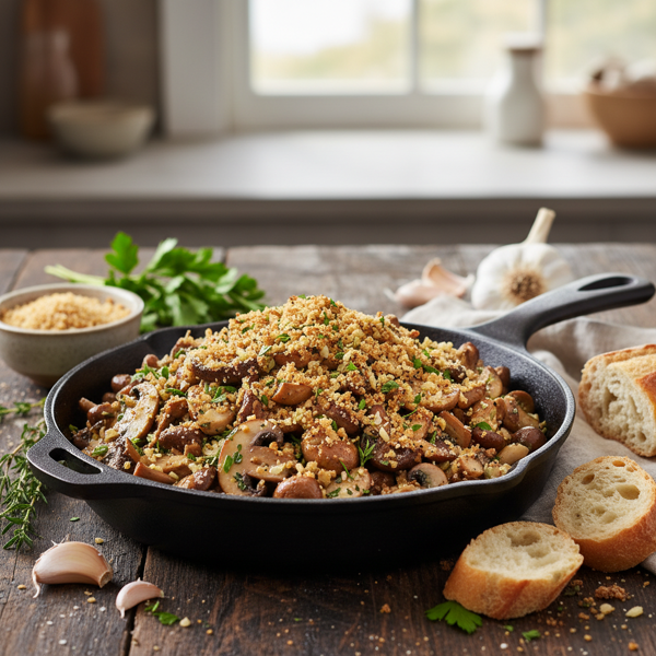 Sautéed Garlic Mushroom Medley with Herbed Breadcrumbs recipe