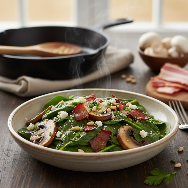 Sautéed Spinach Salad with Smoky Bacon and Savory Mushrooms recipe
