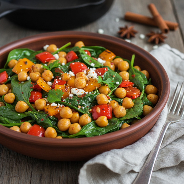 Sautéed Spinach and Chickpeas with Spiced Peppers recipe