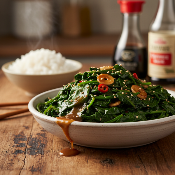 Sautéed Spinach with Savory Soy and Oyster Glaze recipe