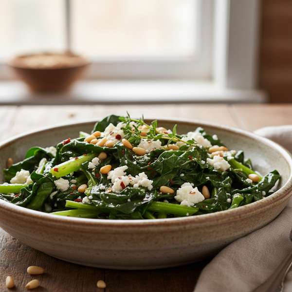 Sautéed Swiss Chard with Feta and Toasted Pine Nuts recipe