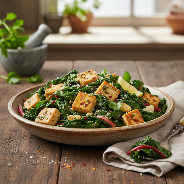 Sautéed Swiss Chard with Garlic Tofu Medley recipe