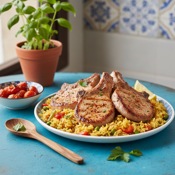Savor the Mediterranean: Spanish Pork Chops with Flavorful Rice recipe