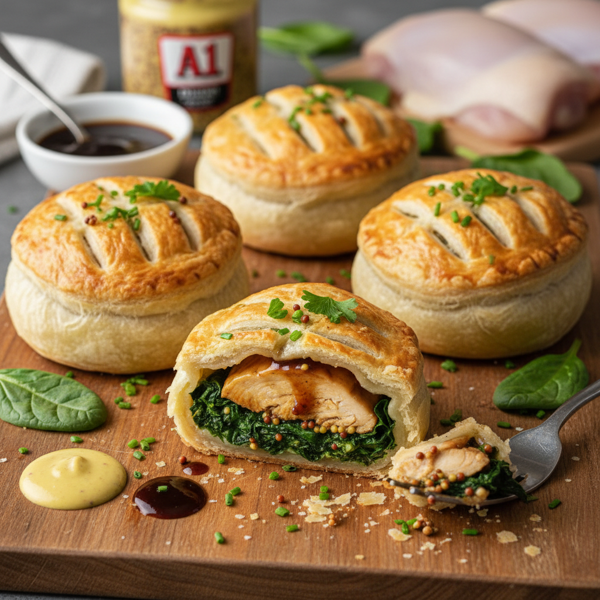 Savory A1 Chicken Thighs en Croûte with Dijon Spinach recipe