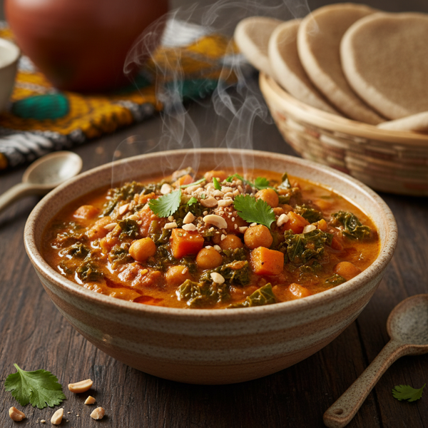 Savory African Peanut Stew with Kale and Chickpeas recipe