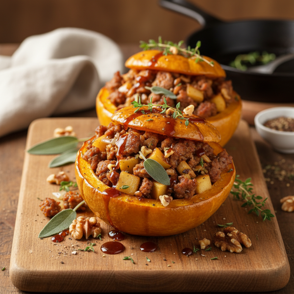 Savory Apple-Sausage Stuffed Acorn Squash recipe