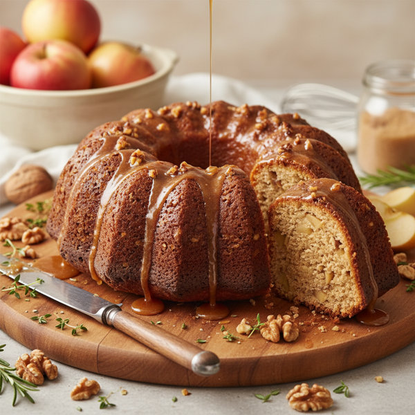 Savory Apple-Walnut Bundt Cake with Decadent Brown Sugar Drizzle recipe