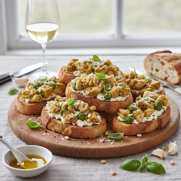 Savory Artichoke and Garlic Toasts with Basil Delight recipe