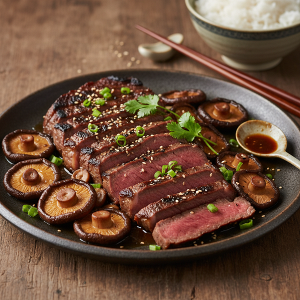 Savory Asian-Style Flank Steak with Shiitake Mushroom Reduction recipe