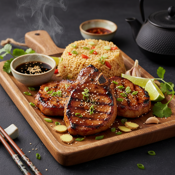 Savory Asian Grilled Pork Chops with Garlic and Ginger recipe